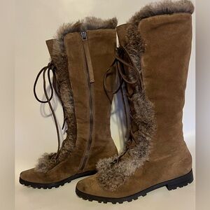 Calvin Klein Fur-Trimmed Suede Boots